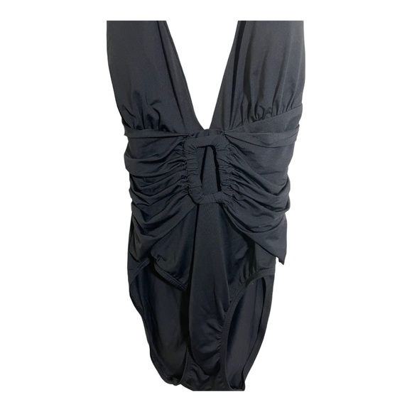 Tommy Bahama womens one piece swimsuit plunge V-neck belt buckle size 8  black - Picture 3 of 15